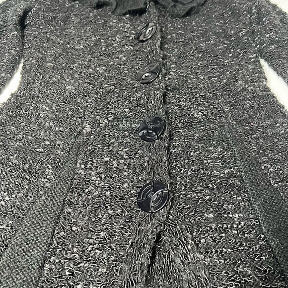 Patrizia Luca Milano Boucle Ruffle Button Down Cardigan Sweater Size M Black - Picture 10 of 16